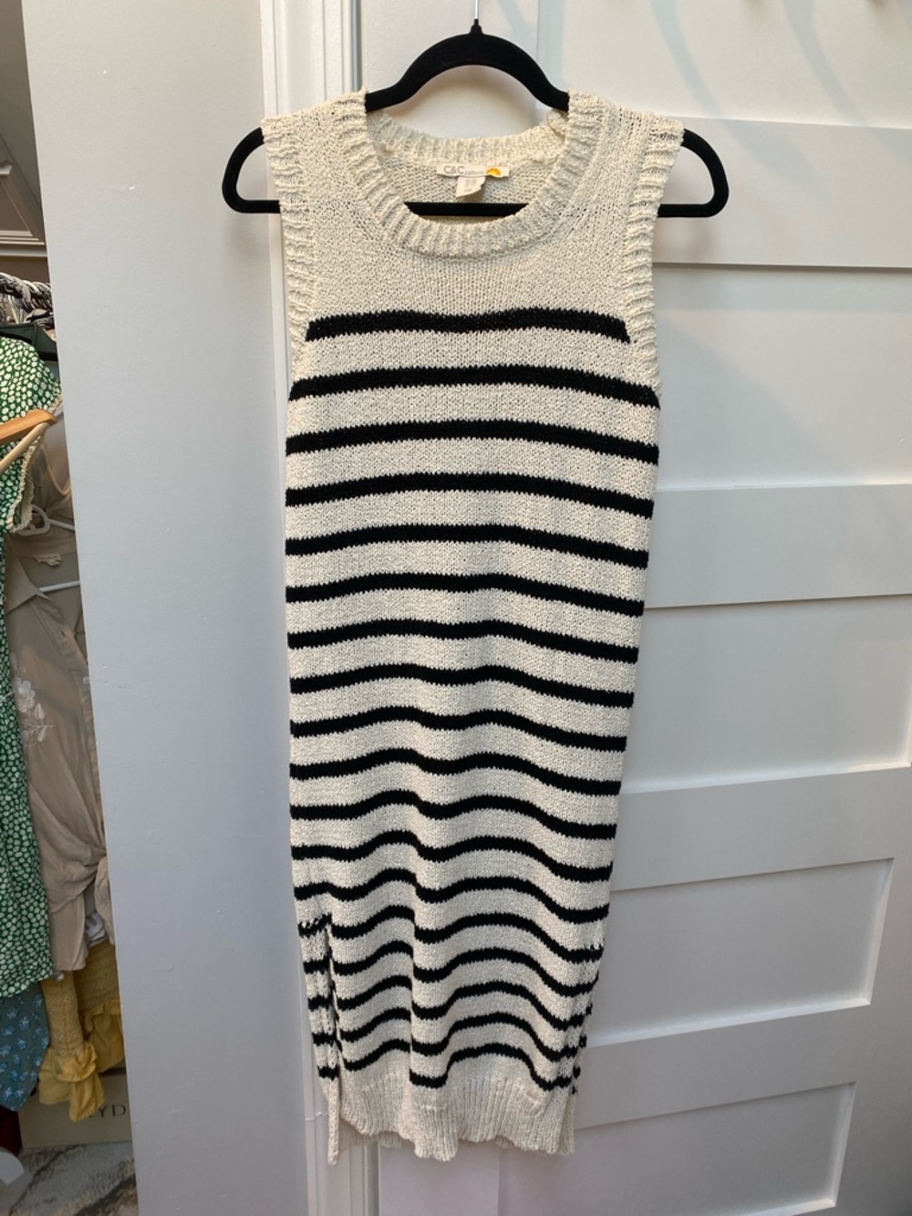 C&C California Cream and Black Striped Knit Midi Dress (Size M)